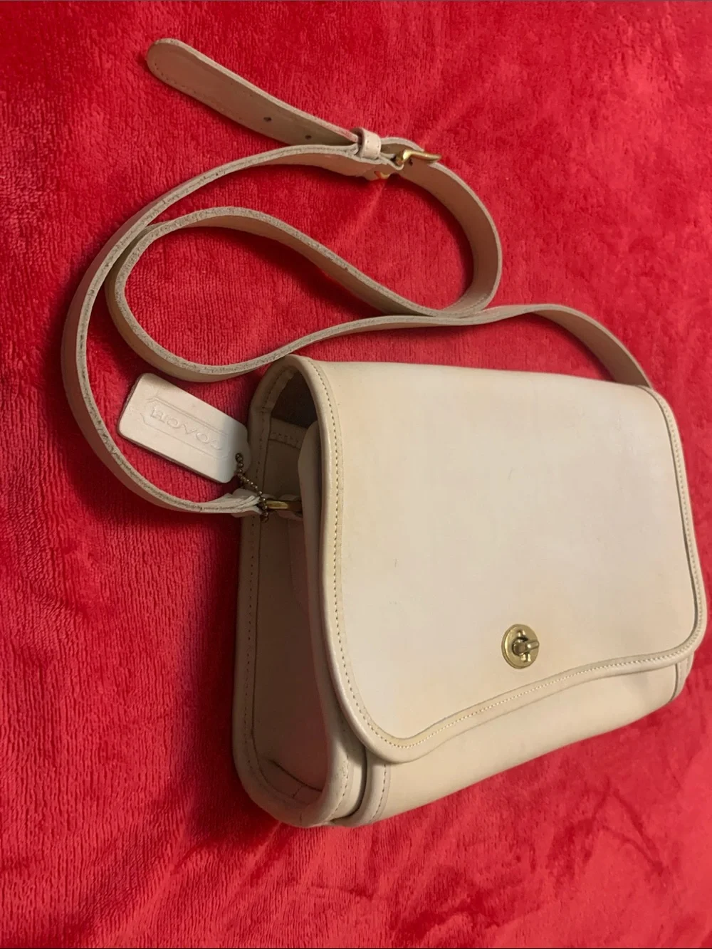 Coach Cream Leather Crossbody with Gold-Tone Turnlock